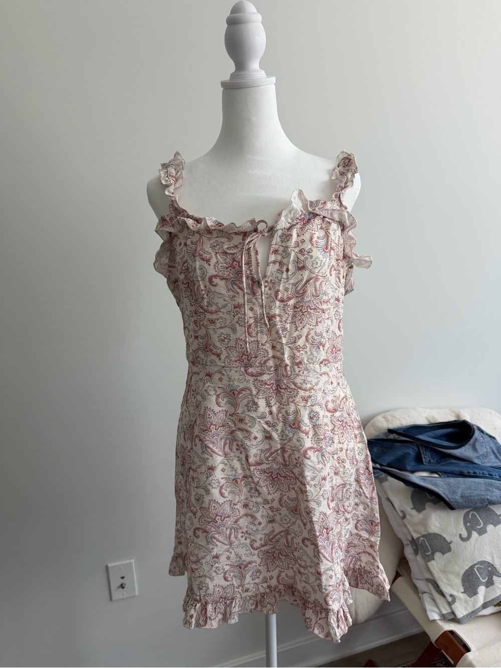 H&M Cream & Pink Paisley Ruffle Cami Mini Dress